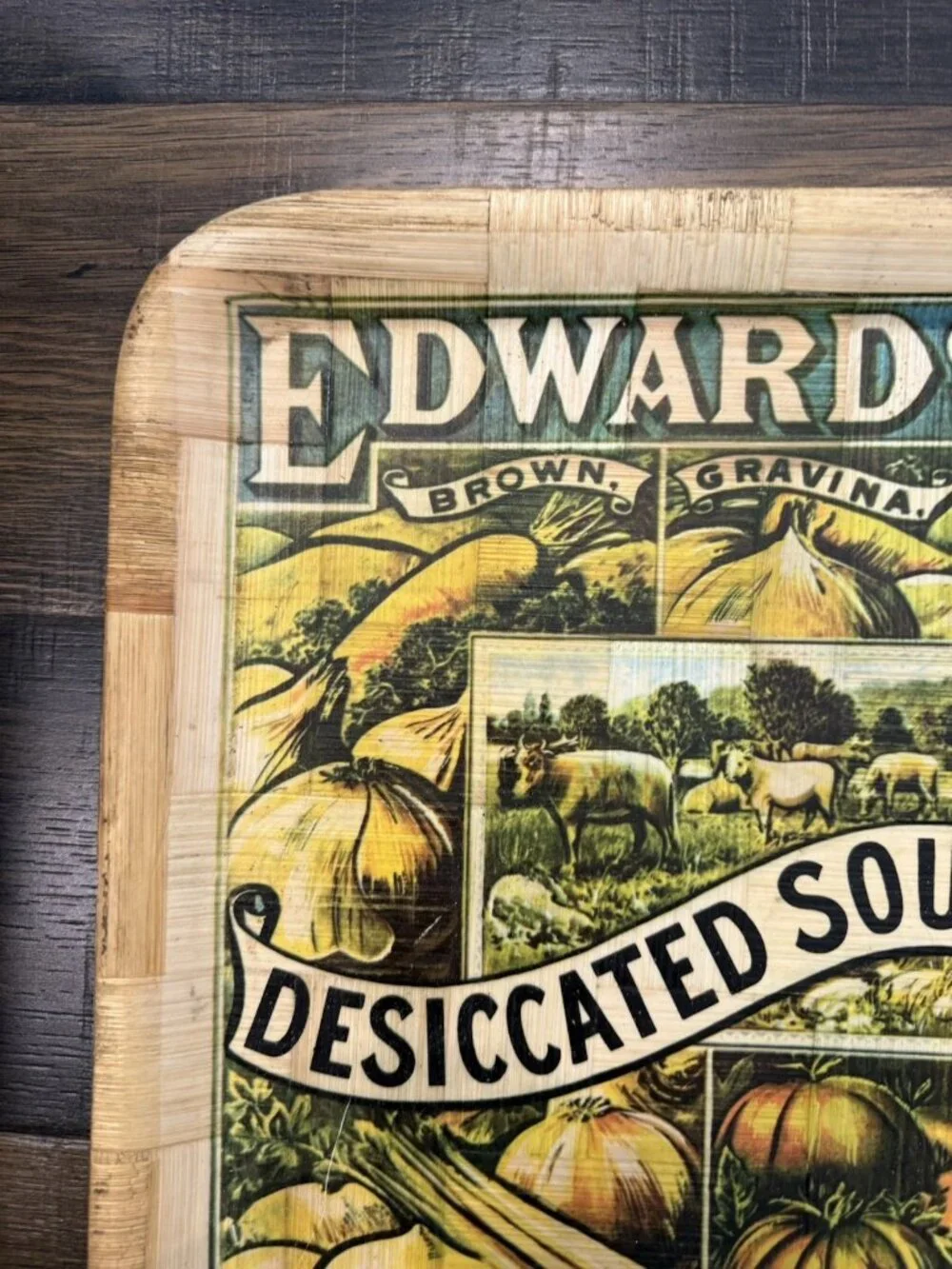 Vintage Edwards Desiccated Soup Advertising Ad Farmhouse Woven Bamboo Soup Tray